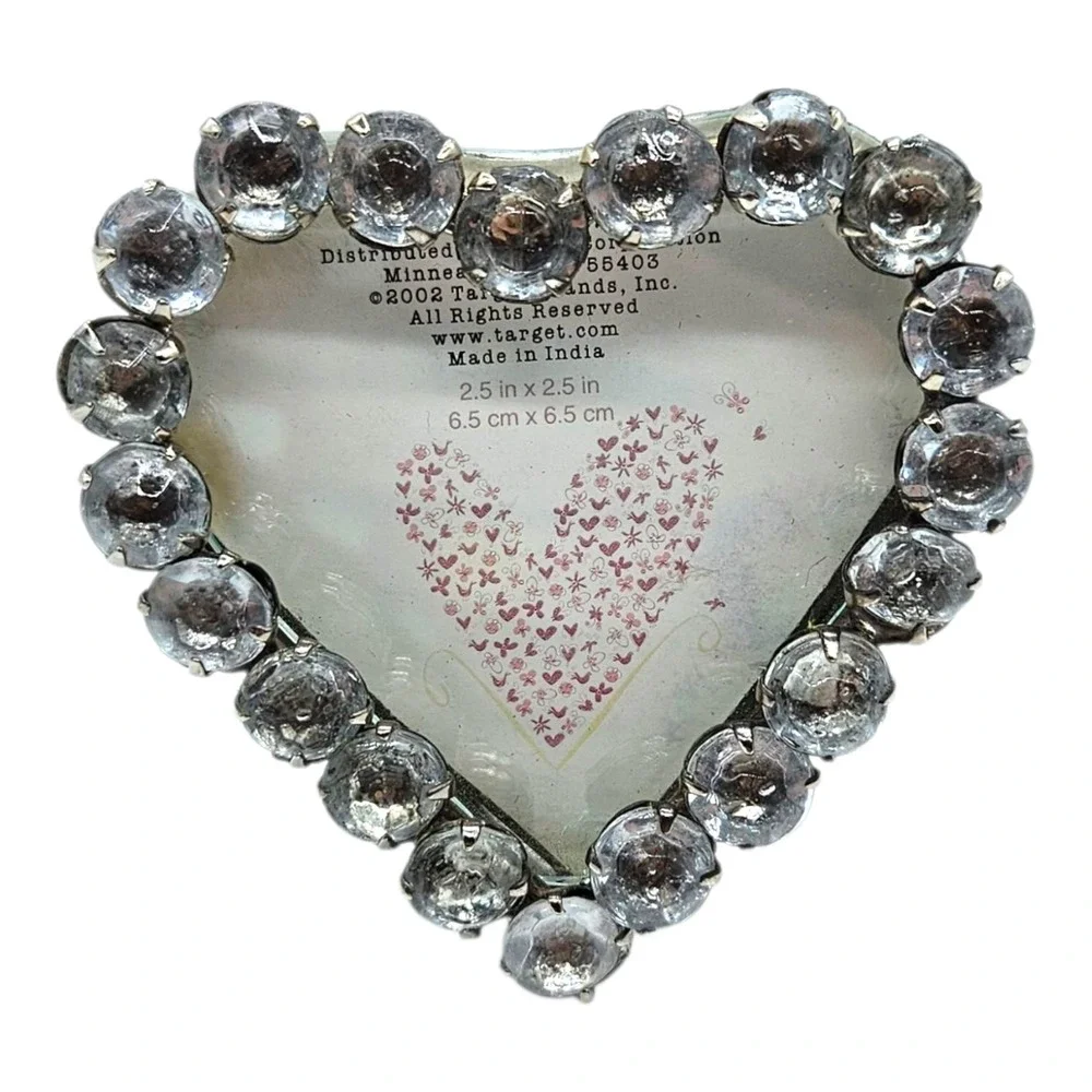 3 VTG Heart Shape Rhinestone Picture Frames Small Mini Red Pink Clear Y2K 2.5